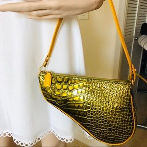 Vintage Dior Croc-Embossed Leather Saddle Mini Bag